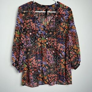 &Bellatrix Nordstrom floral chiffon blouse black with colorful flowers spring to